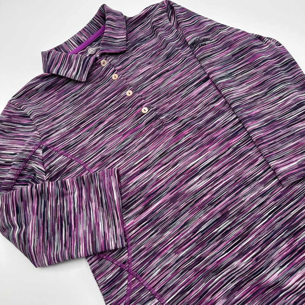 Peter Millar Crown Sport Performance Polo Womens Medium Purple Striped Wicking